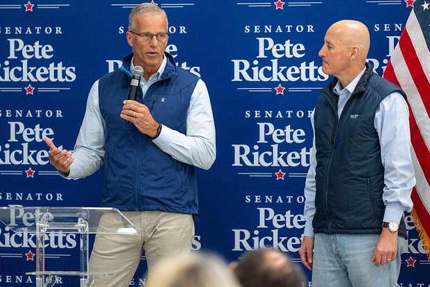 Thune and Ricketts in Fremont, Nebraska, on Oct. 20, 2026.