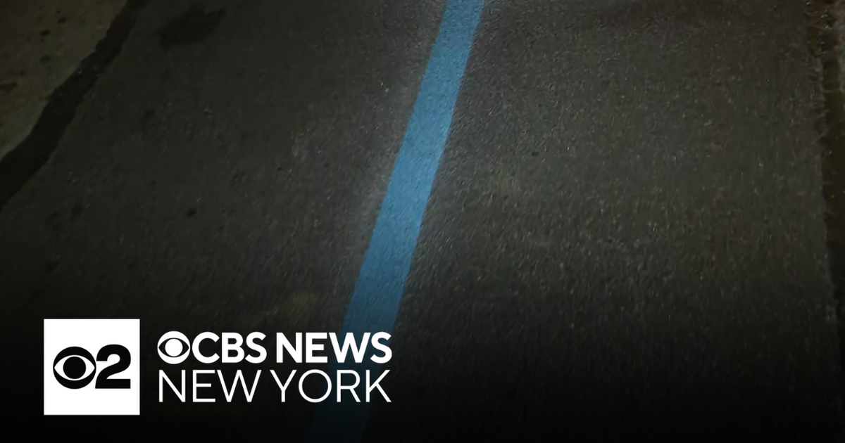 Blue line painted across NYC to mark official marathon route - CBS New York