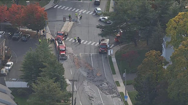 Overhead image of the intersection of Limekiln Pike and Church Road, which was closed after a crash and fuel spill