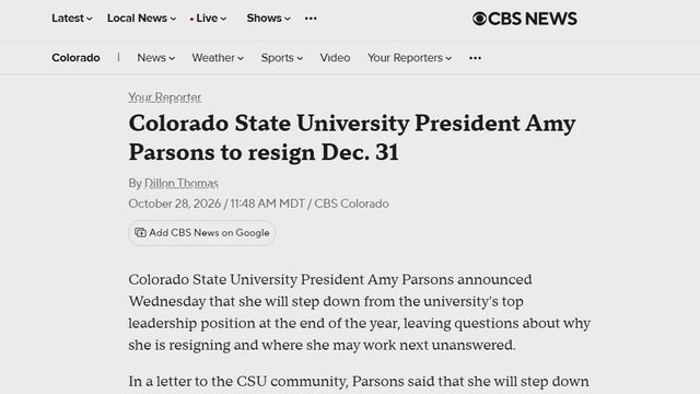 Colorado State University President Amy Parsons to resign Dec. 31