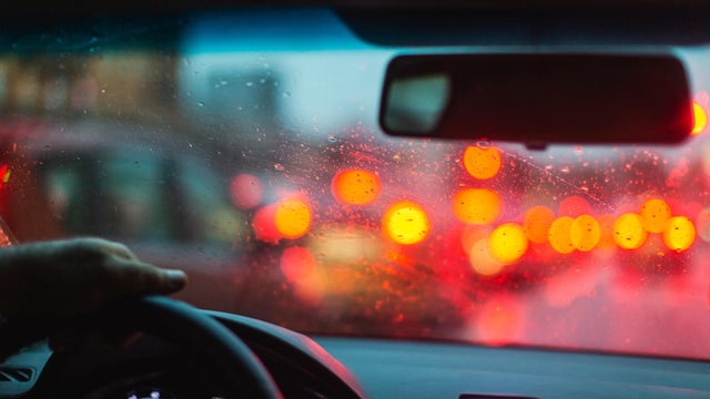 Car interior. Peak hour. Traffic jam 