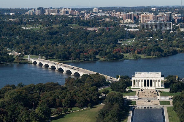 The arch site is across the Potomac from the Lincoln Memorial.