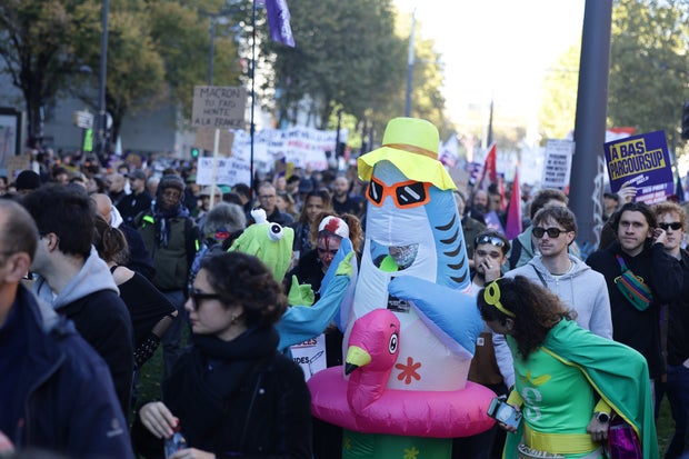 Anti-government protest in Paris on Halloween